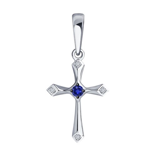 Cruce din aur alb cu pietre Diamant, Safir