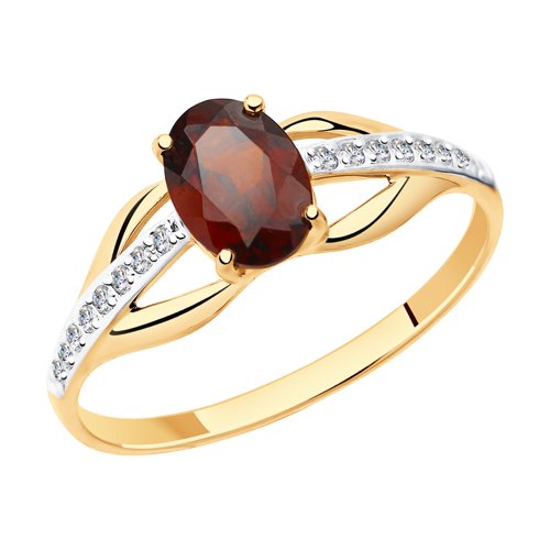 Inel din aur roșu cu pietre Cubic Zirconia Incolor, Granat
