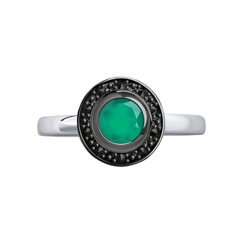 Inel din argint  cu pietre Cubic Zirconia Negru, Agat verde