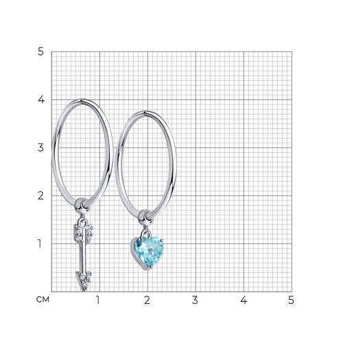 Cercei Creole din argint  cu pietre Cubic Zirconia Incolor, Cubic Zirconia Albastru