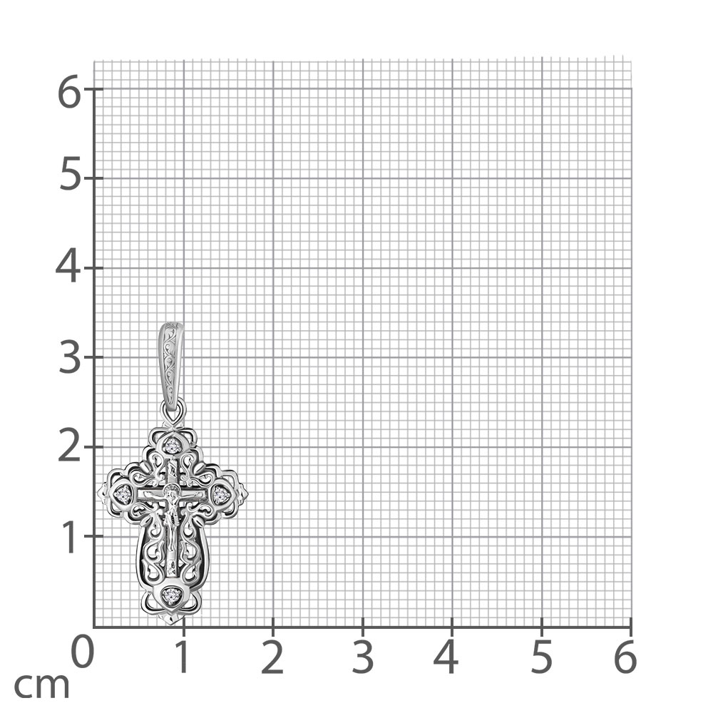 Крестик из белого золота с камнями Бриллиант