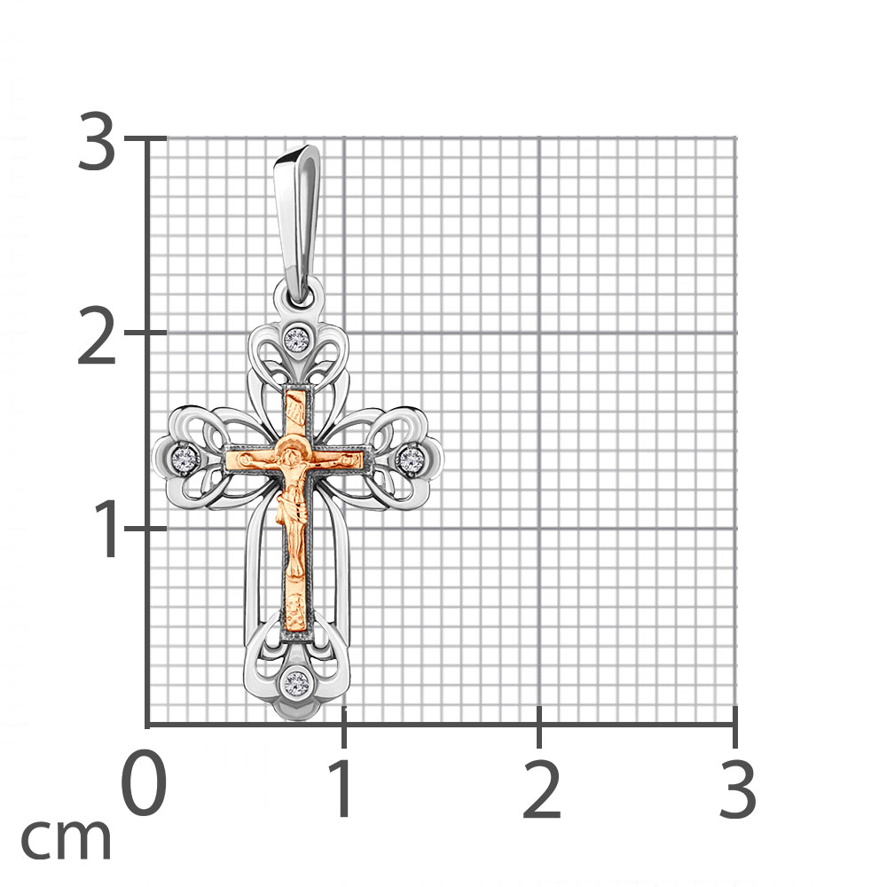 Крестик из белого и красного золота с камнями Бриллиант