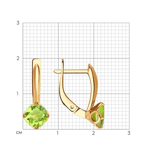 Серьги из красного золота с камнями Хризолит