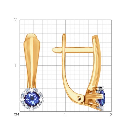 Серьги из красного золота с камнями Бриллиант, Танзанит