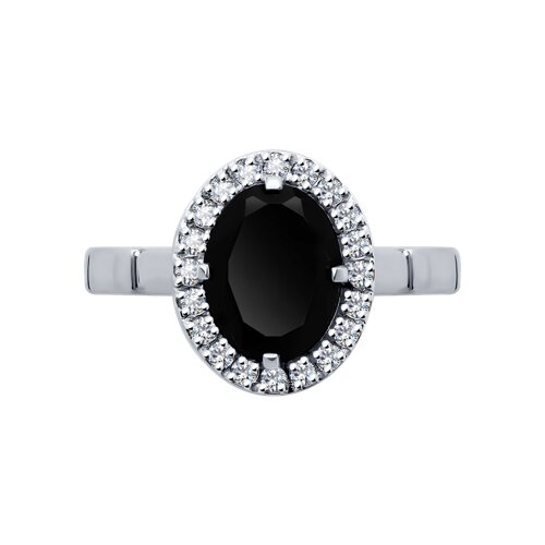 Inel din aur alb cu pietre Cubic Zirconia Incolor, Agat negru