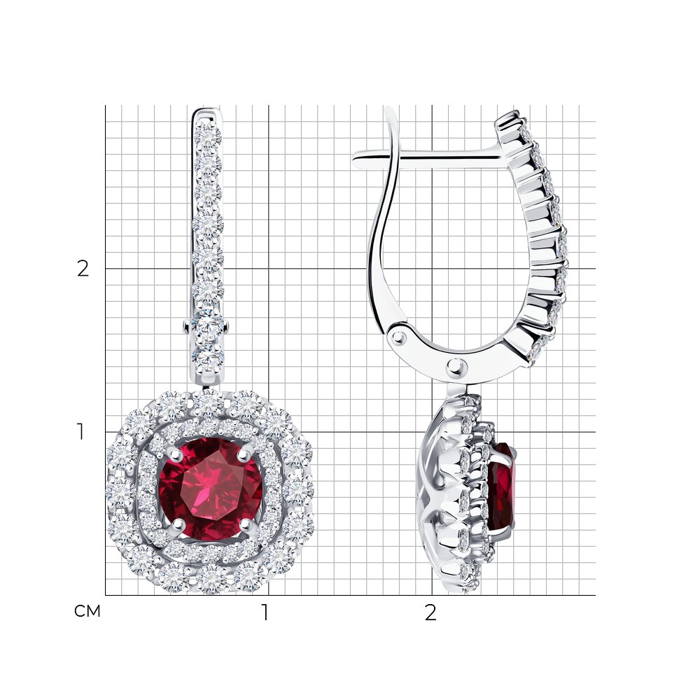 Серьги Длинные из белого золота с камнями Бриллиант, Рубин