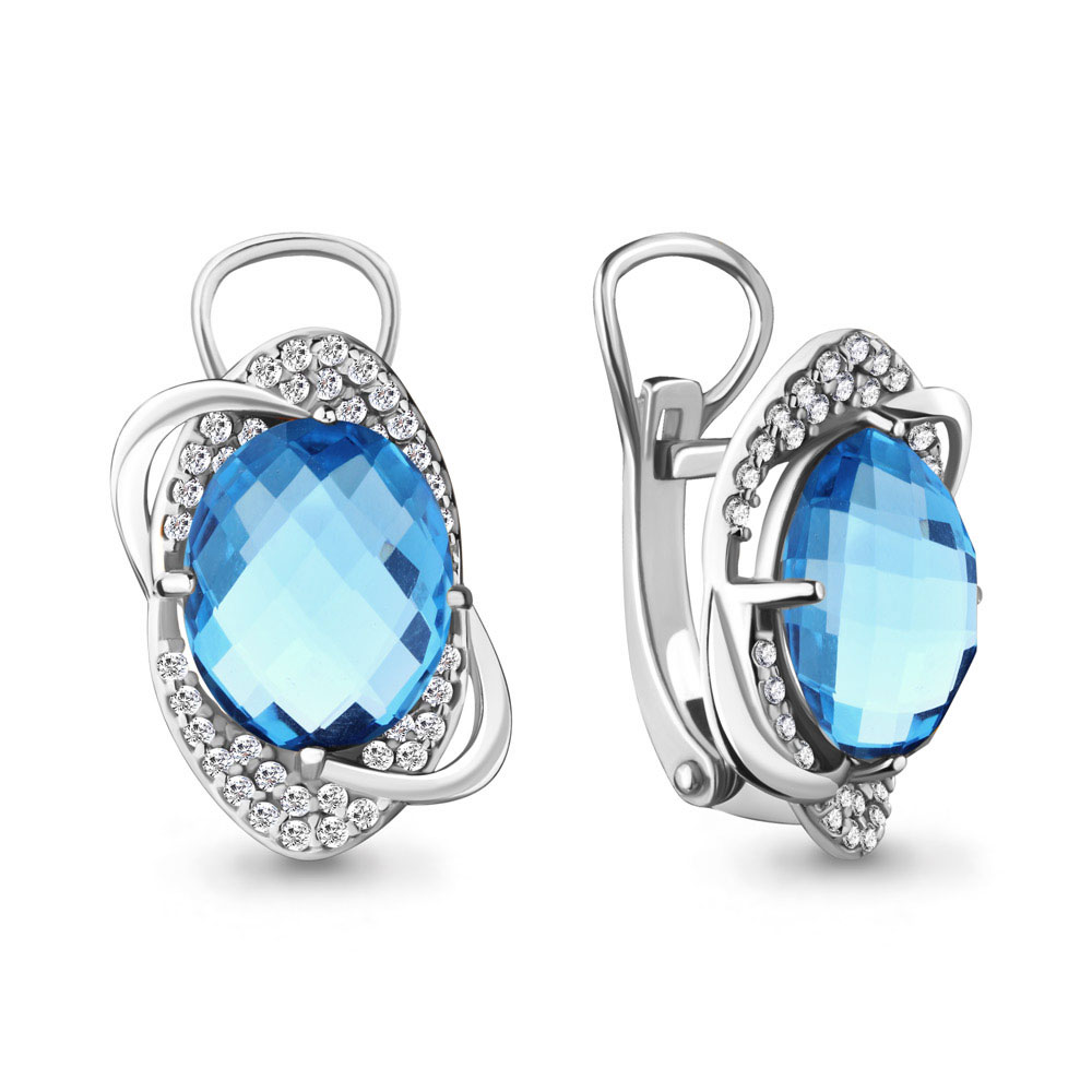 Cercei din aur alb cu pietre Cubic Zirconia Incolor, Topaz Swiss