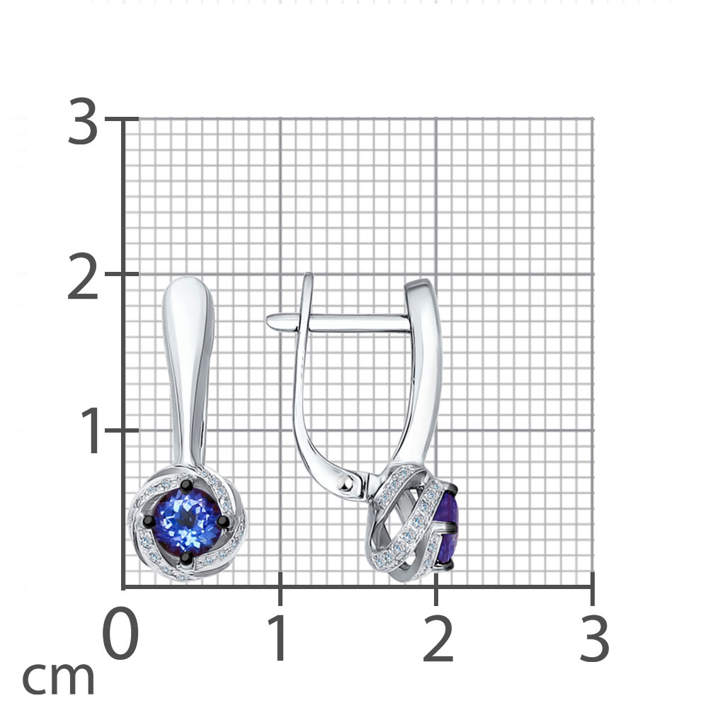 Серьги из белого золота с камнями Бриллиант, Танзанит