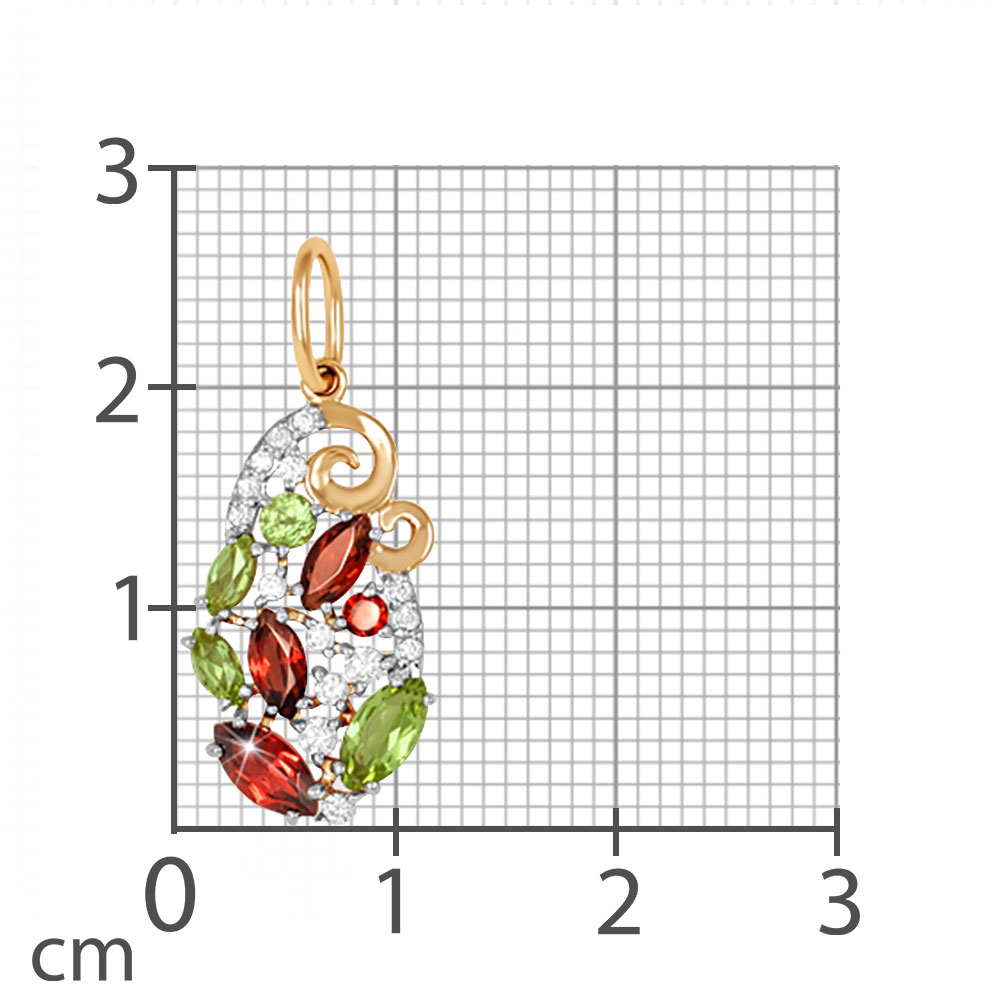 Подвеска из красного золота с камнями Фианит, Гранат и Хризолит