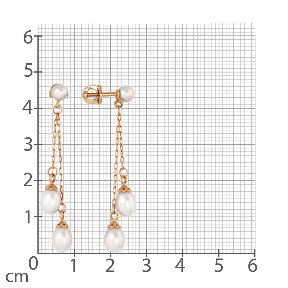 Серьги Пусеты из красного золота с камнями Жемчуг белый