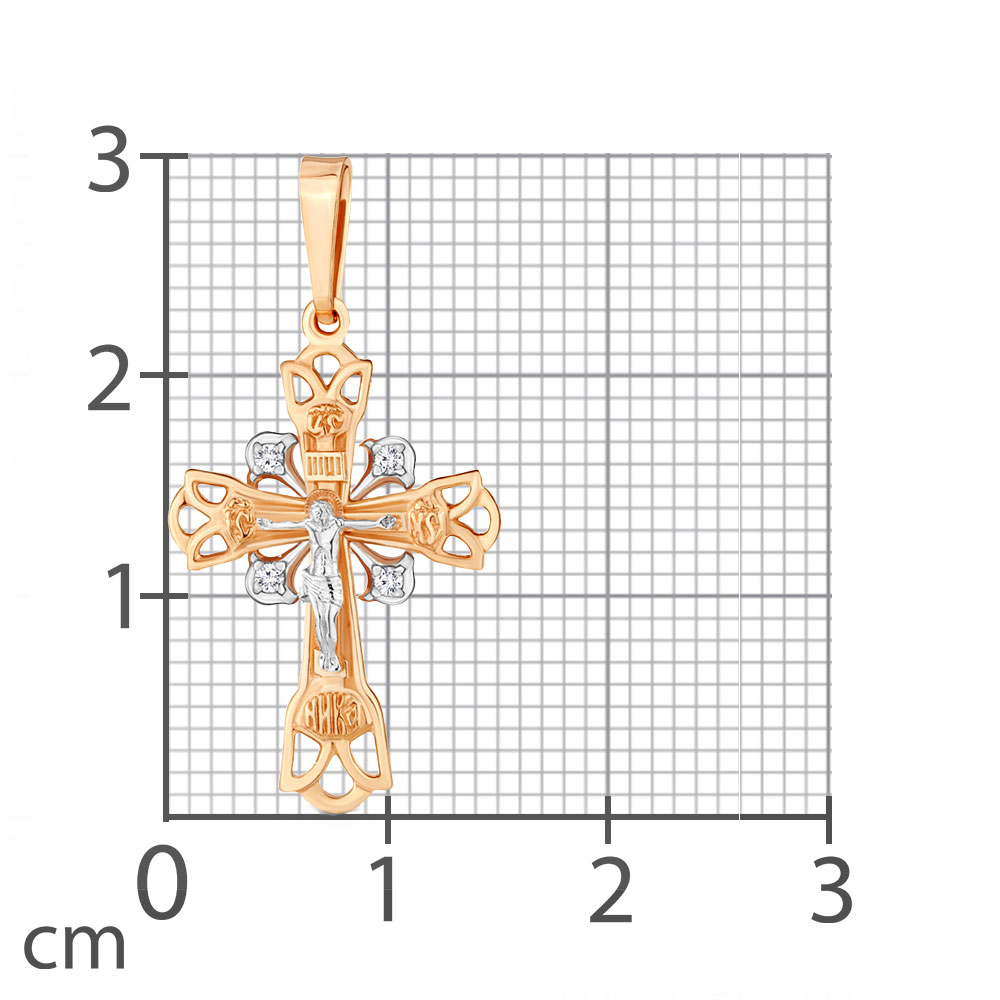 Крестик из красного золота с камнями Фианит