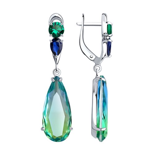 Cercei Suspendați din argint  cu pietre Cubic Zirconia Verde, Cubic Zirconia Albastru și Sital verde (sint.)