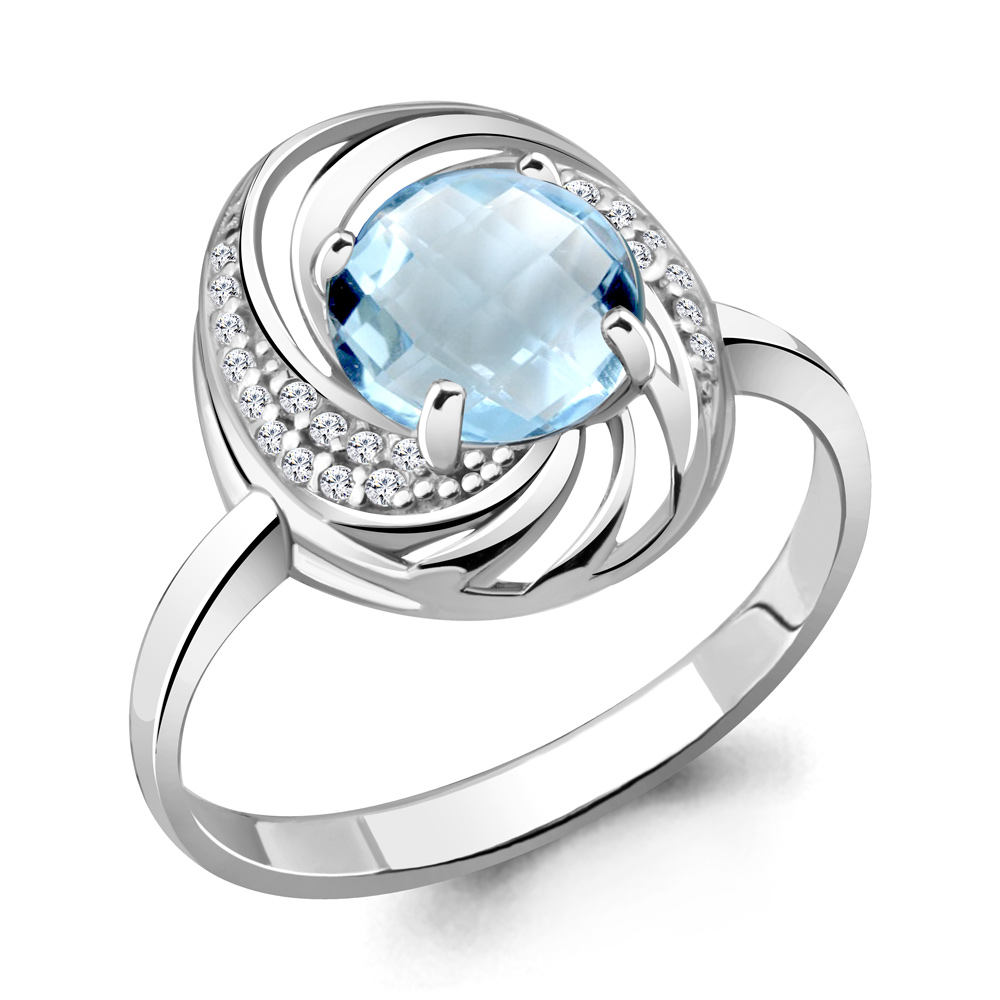 Inel din argint  cu pietre Cubic Zirconia Incolor, Topaz albastru