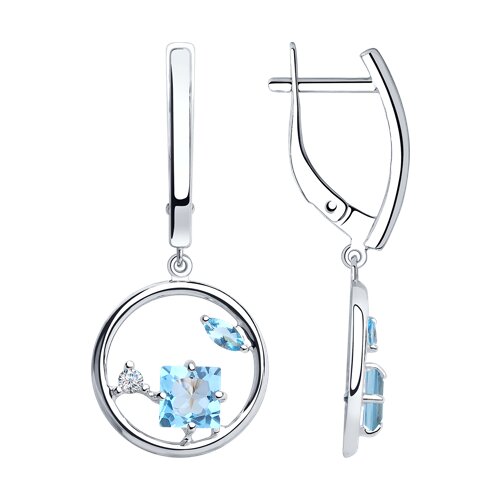 Cercei Suspendați din argint  cu pietre Cubic Zirconia Incolor, Topaz albastru