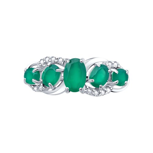 Inel din argint  cu pietre Cubic Zirconia Incolor, Agat verde