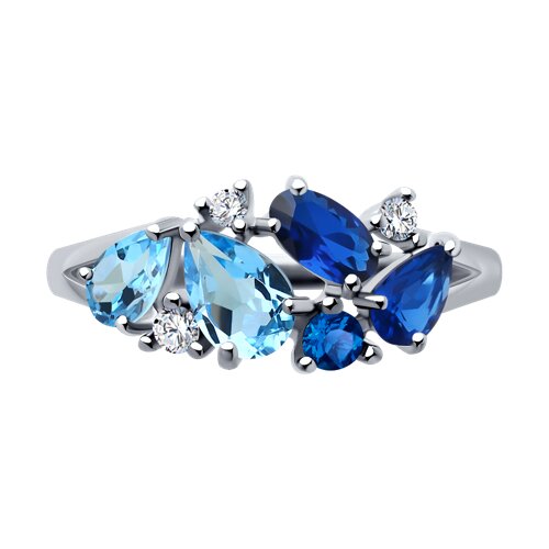 Inel din argint  cu pietre Cubic Zirconia Incolor, Cubic Zirconia Albastru Safir și Topaz Swiss