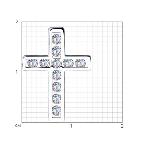 Крестик из белого золота с камнями Бриллиант