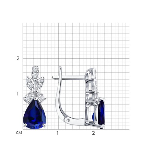 Серьги из белого золота с камнями Бриллиант, Сапфир