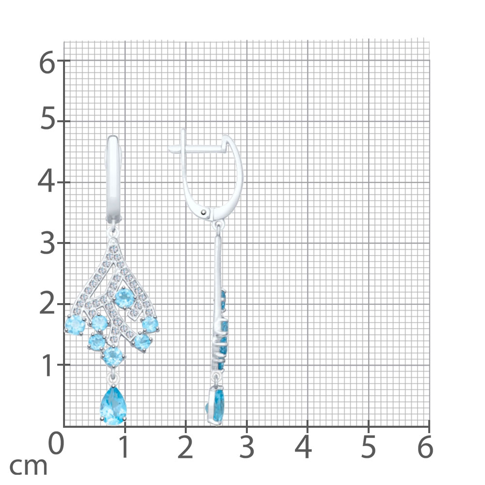 Cercei Suspendați din aur alb cu pietre Cubic Zirconia Incolor, Topaz Swiss