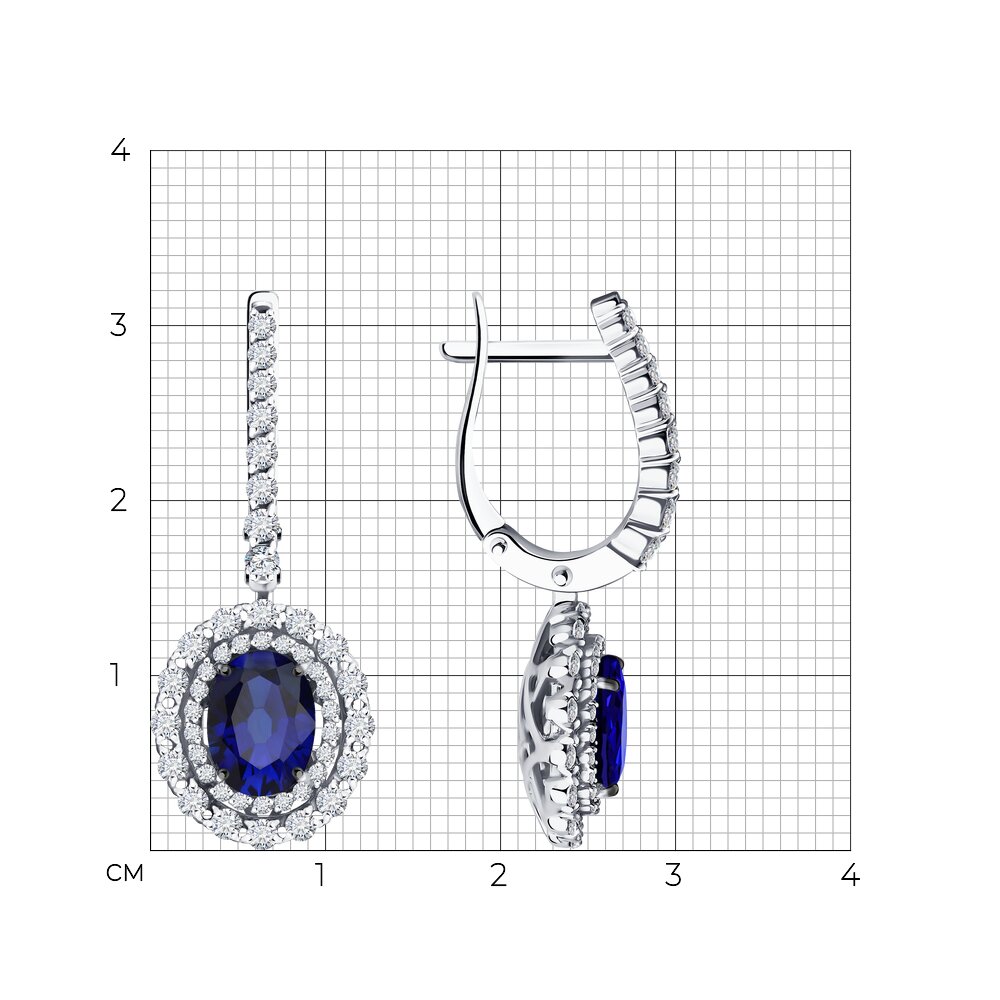 Cercei Suspendați din aur alb cu pietre Diamant, Safir