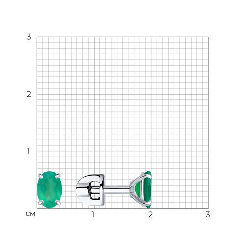 Серьги Пусеты из серебра с камнями Агат зеленый