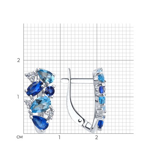 Cercei din argint  cu pietre Cubic Zirconia Incolor, Cubic Zirconia Albastru Safir și Topaz Swiss