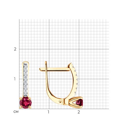Серьги из красного золота с камнями Бриллиант, Рубин