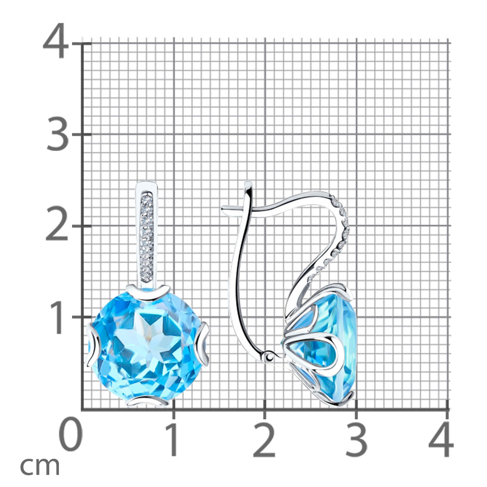 Cercei din aur alb cu pietre Cubic Zirconia Incolor, Topaz albastru