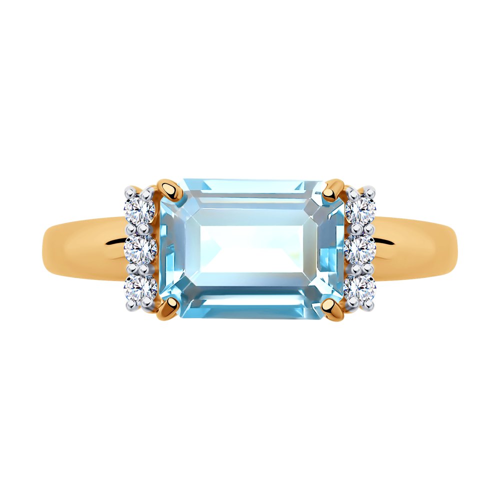 Inel din aur roșu cu pietre Cubic Zirconia Incolor, Topaz albastru