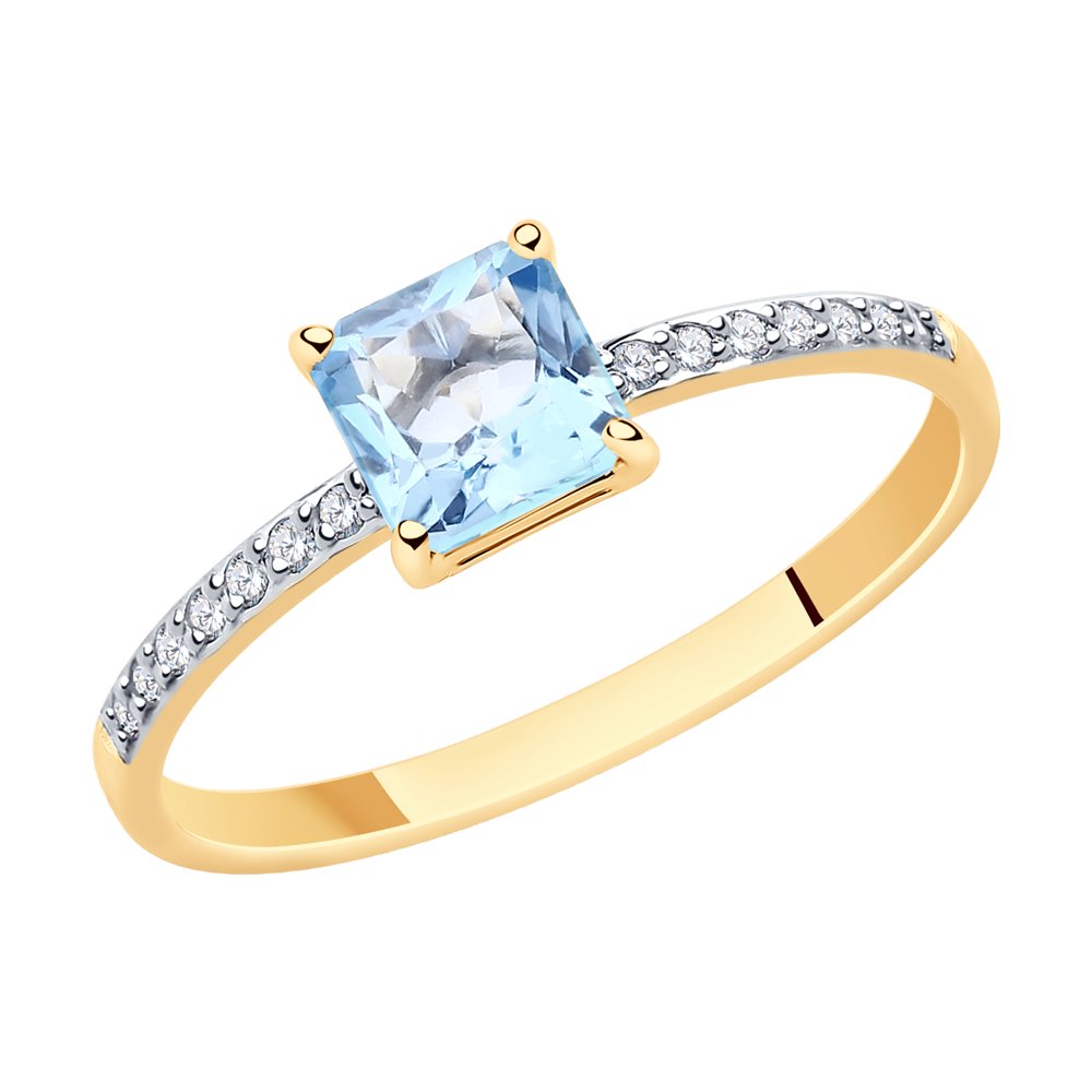 Inel din aur roșu cu pietre Cubic Zirconia Incolor, Topaz albastru