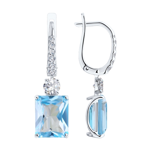 Cercei Suspendați din aur alb cu pietre Cubic Zirconia Incolor, Topaz albastru