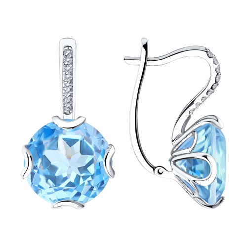 Cercei din aur alb cu pietre Cubic Zirconia Incolor, Topaz albastru