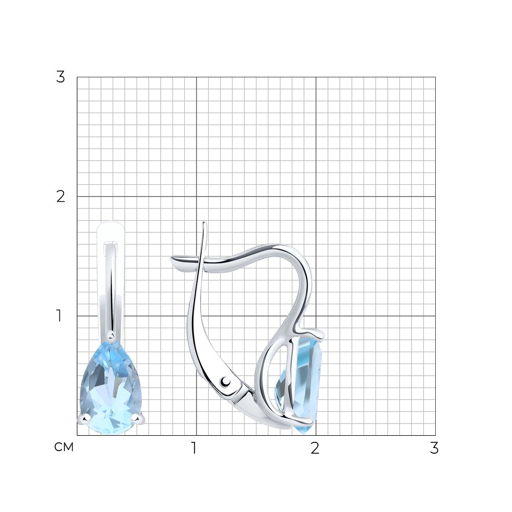 Серьги из белого золота с камнями Топаз голубой