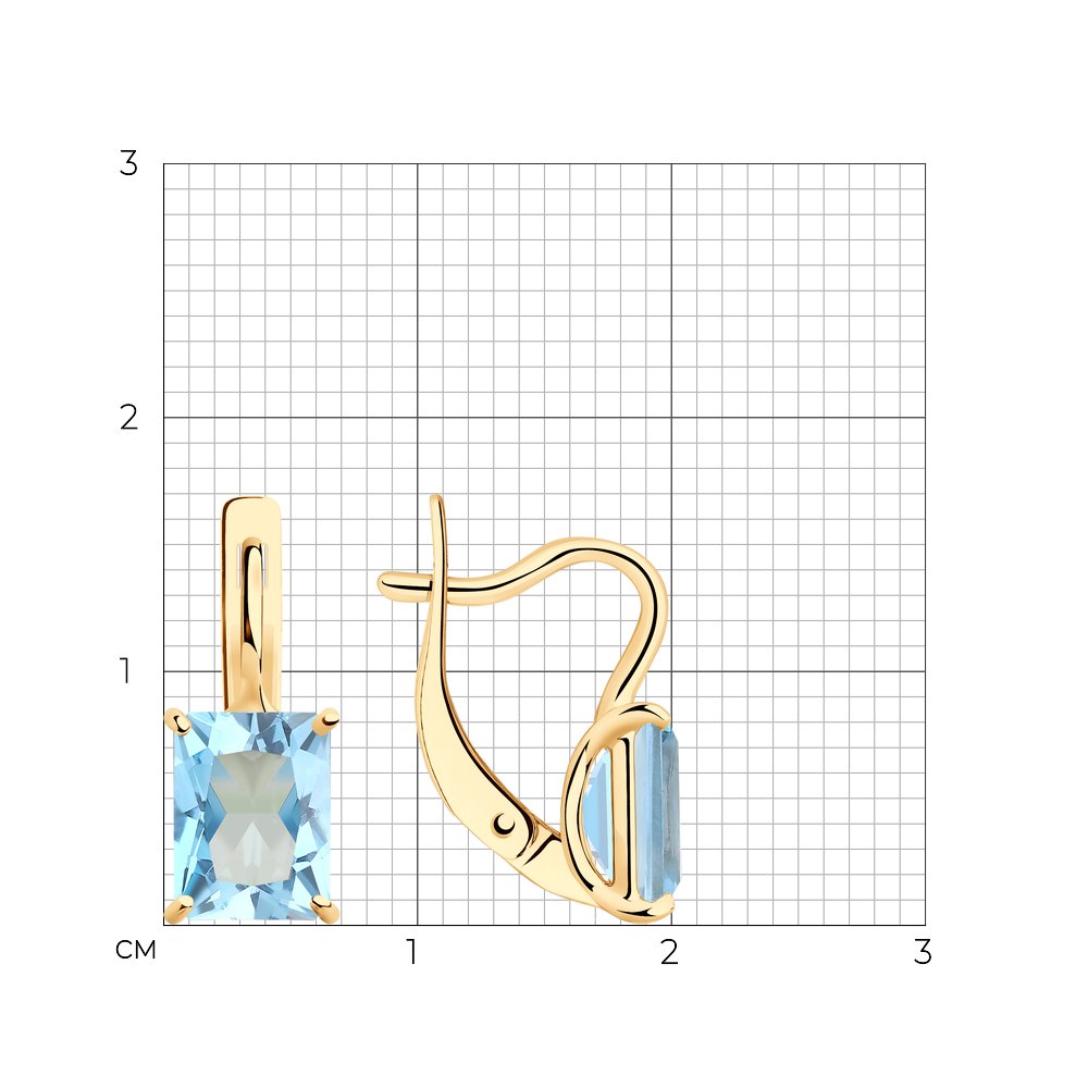 Серьги из красного золота с камнями Топаз голубой