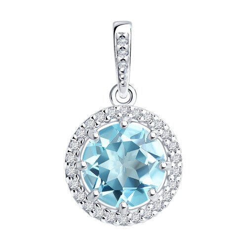 Pandantiv din argint  cu pietre Cubic Zirconia Incolor, Topaz albastru