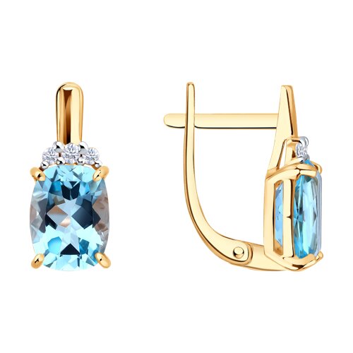 Cercei din aur roșu cu pietre Cubic Zirconia Incolor, Topaz albastru