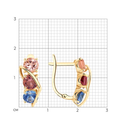 Серьги из красного золота с камнями Ситалл сапфир (синт.), Ситалл (синт.) розовый и Ситалл (синт.)