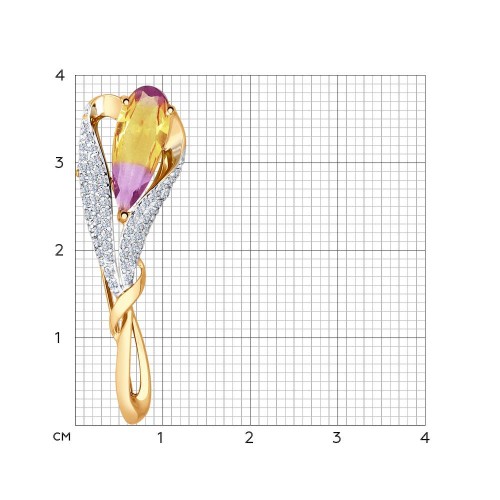 Broșă din aur roșu cu pietre Cubic Zirconia Incolor, Sital Ametrin (sint.)