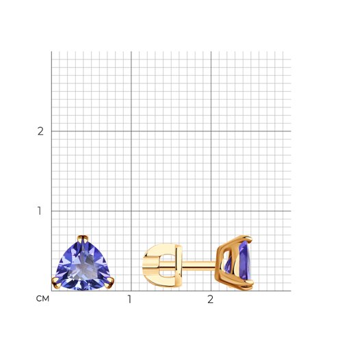 Серьги Пусеты из красного золота с камнями Танзанит