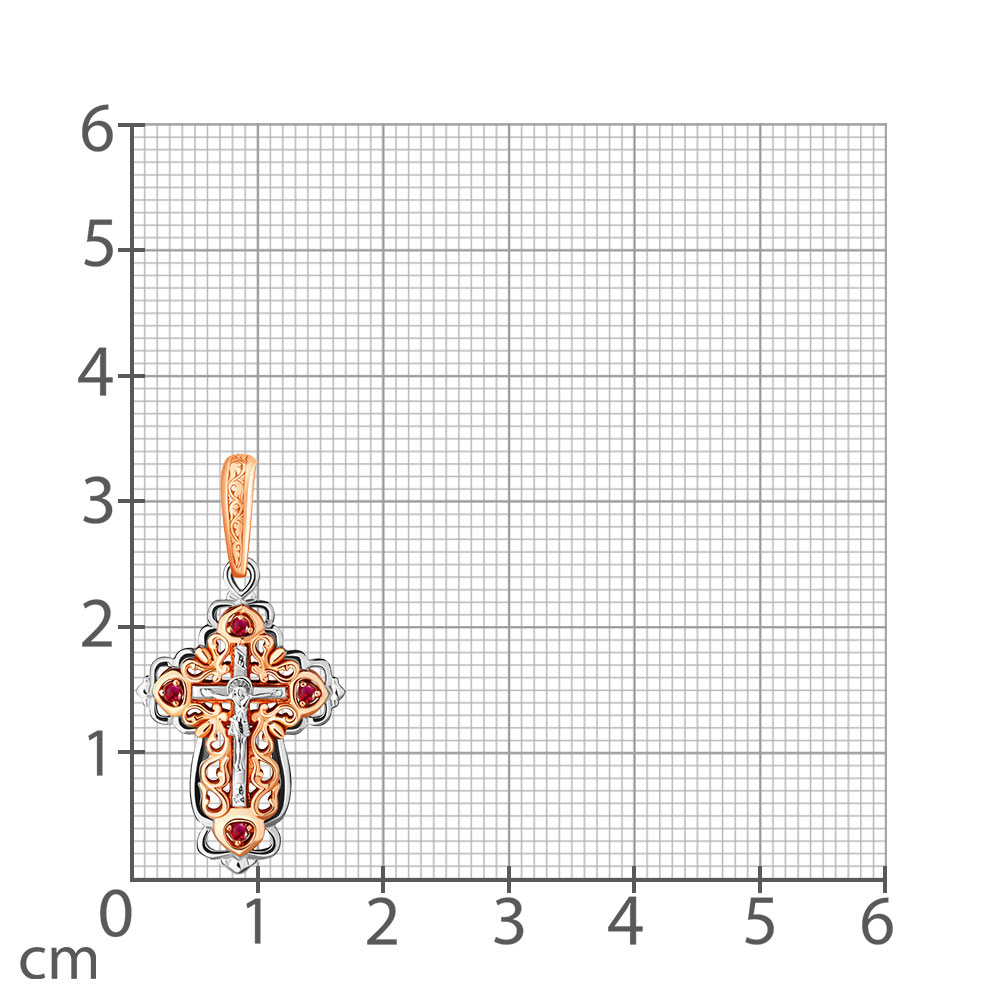 Крестик из белого и красного золота с камнями Рубин