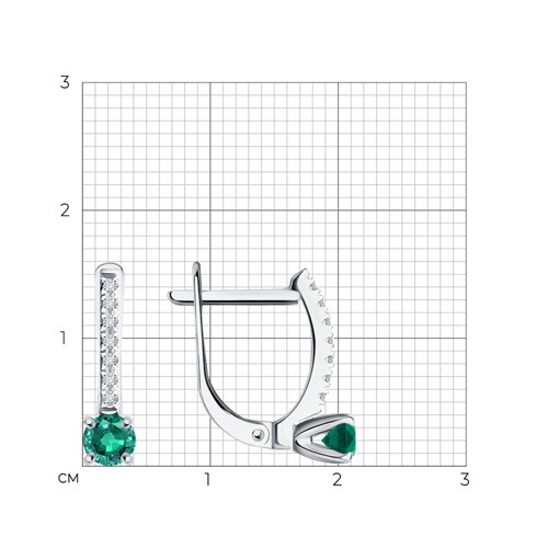 Серьги из белого золота с камнями Бриллиант, Изумруд