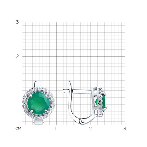 Cercei din argint  cu pietre Cubic Zirconia Incolor, Agat verde