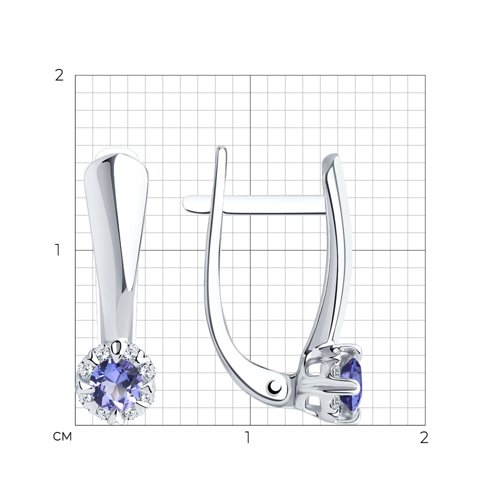 Серьги из белого золота с камнями Бриллиант, Танзанит