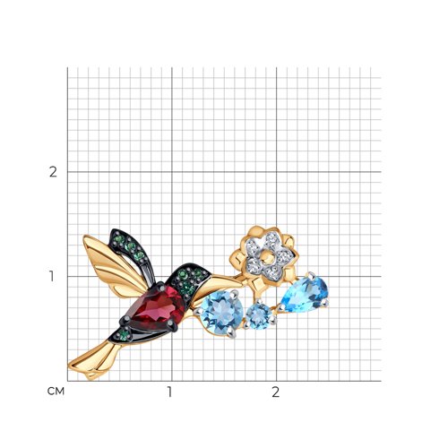 Broșă din aur roșu cu pietre Cubic Zirconia Incolor, Cubic Zirconia Verde și Topaz Swiss