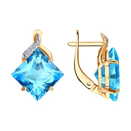 Cercei din aur roșu cu pietre Cubic Zirconia Incolor, Topaz Swiss