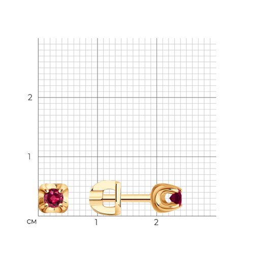 Серьги Пусеты из красного золота с камнями Рубин