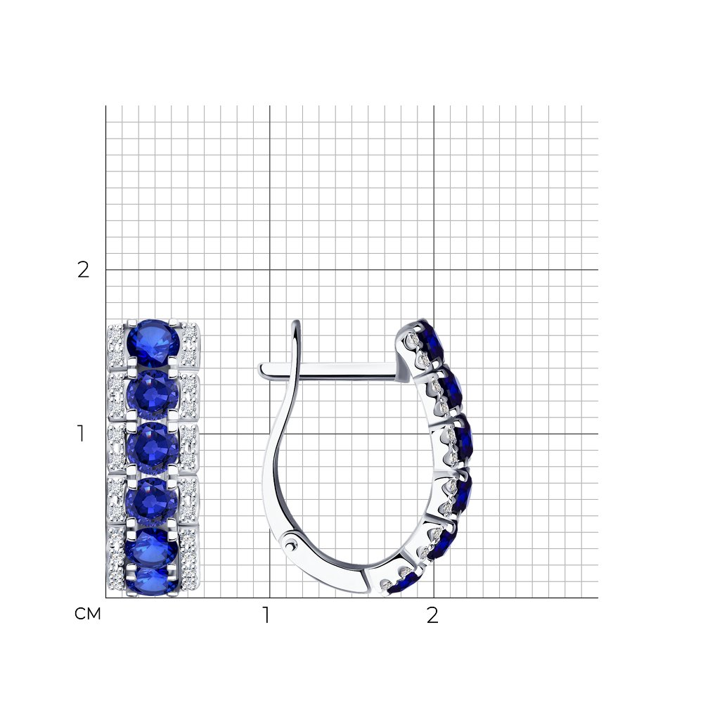 Серьги из белого золота с камнями Бриллиант, Сапфир