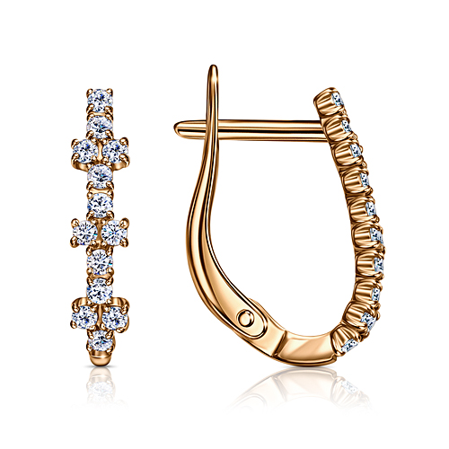 Cercei din aur roșu cu pietre Cubic Zirconia Incolor