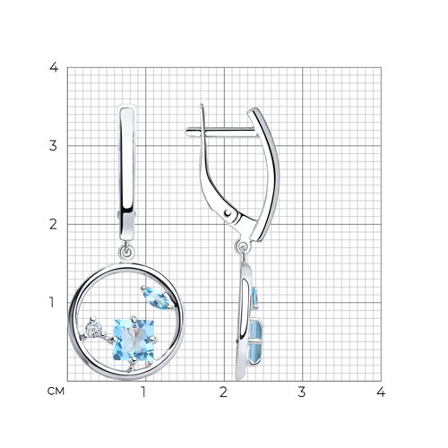 Cercei Suspendați din argint  cu pietre Cubic Zirconia Incolor, Topaz albastru