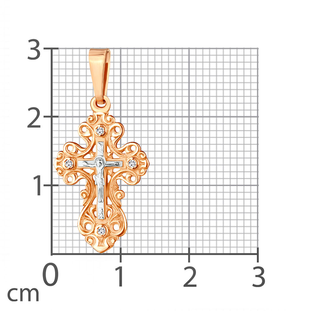 Крестик из красного золота с камнями Фианит
